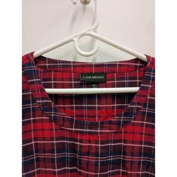 Lane Bryant Womens Tunic Top 20 Red Plaid Flannel Smocked Waist Lantern Sleeve - Picture 3 of 9